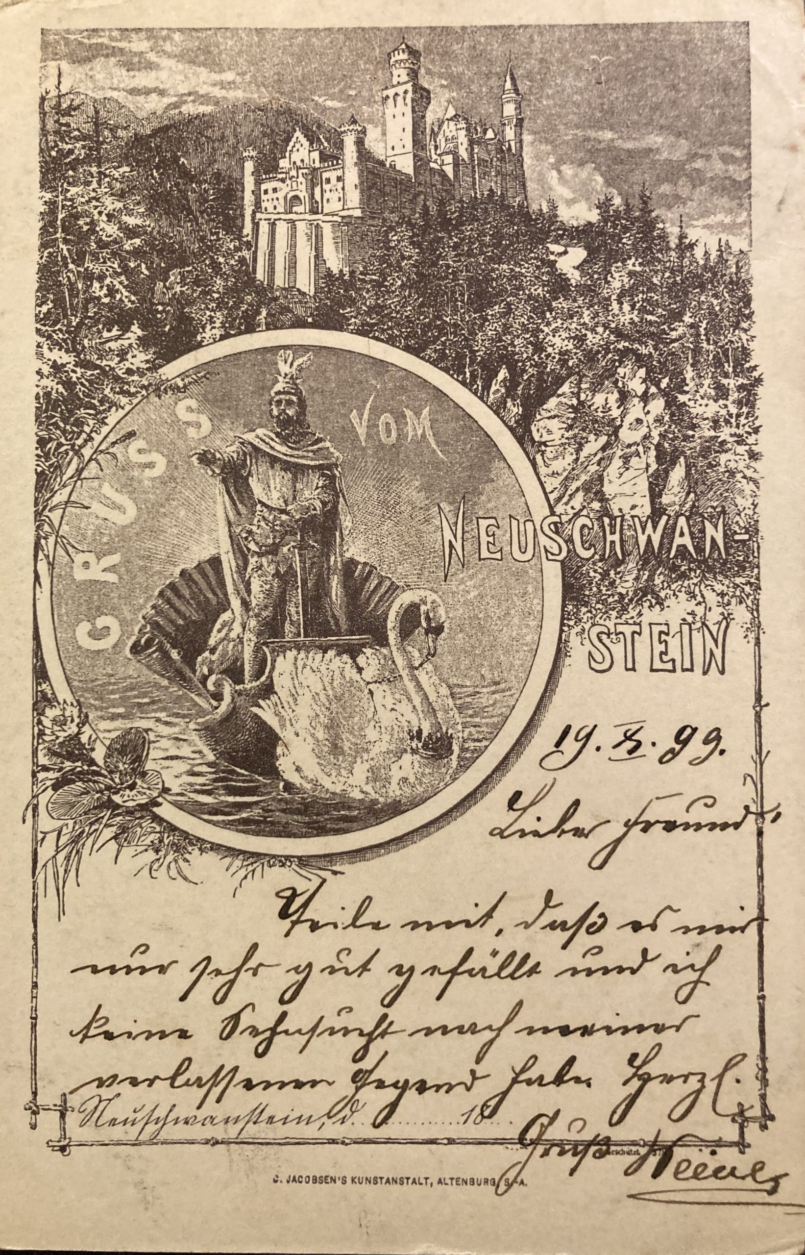 ak_vorlaeuferansichtskarte_um1887_gelaufen1899_neuschwansteinmitlohengrin_sammlung_spangenberg ak_vorlaeuferansichtskarte_um1887_gelaufen1899_neuschwansteinmitlohengrin_sammlung_spangenberg